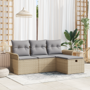 vidaXL 4 Delars Trädgårdsoffasett med Kuddar Beige Poly Rattan