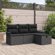 vidaXL 4 Delars Trädgårdsofa Set med Kuddar Svart Poly Rattan, vidaXL ...