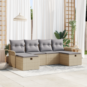 vidaXL 6-delad Trädgårdsoffgrupp med kuddar Beige Poly Rattan, vidaXL ...