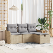 vidaXL 4-delad Trädgårdsoffset med Kuddar Beige Poly-Rotting, vidaXL 2...
