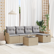 vidaXL 6-delars Trädgårdsofa Set med Kuddar Beige Poly Rattan, vidaXL ...