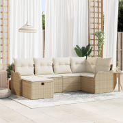 vidaXL 6-delat trädgårdsoffaförset med kuddar beige poly rattan