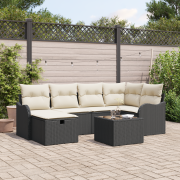 vidaXL 7-delad trädgårdssoffagrupp med kuddar Svart Poly Rattan, vidaX...