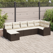vidaXL 7-delars Trädgårdsoffaset med dynor Brun Poly Rattan, vidaXL 2-...