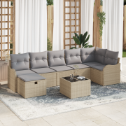 vidaXL 8-delars trädgårdsoffaset med kuddar beige poly rotting, vidaXL...