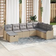 vidaXL 8-delad trädgårdsoffagrupp med kuddar Beige Poly Rattan