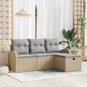 vidaXL 4-delars Trädgårdsoffasett med kuddar Beige Poly Rattan