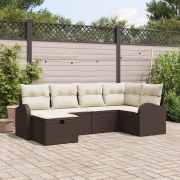 vidaXL 6-delars trädgårdsoffaset med kuddar Brun Poly Rattan, vidaXL 2...