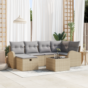 vidaXL 7-delat trädgårdsoffasett med dynor Beige Poly Rattan