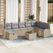 vidaXL 9-delad Trädgårdsoffasets med Kuddar Beige Poly Rotting, vidaXL...