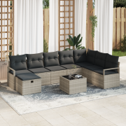 vidaXL 9-delat Trädgårdsofaset med Kuddar Ljusgrå Poly Rattan, vidaXL ...