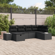 vidaXL 6-delat Trädgårdsoffaset med Kuddar Svart Poly Rattan