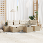 vidaXL 7-delat Trädgårdsoffset med Kuddar Beige Poly Rattan