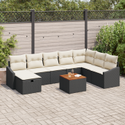 vidaXL 9 Delars Trädgårdsoff Set med Kuddar Svart Poly Rattan