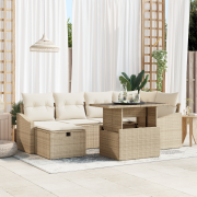 vidaXL 7-delat trädgårdsoffset med dynor beige poly rattan