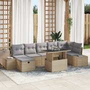 vidaXL 8-delars trädgårdsoffamöbelset med kuddar Beige Poly Rattan