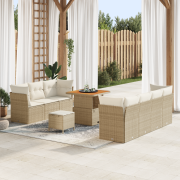 vidaXL 10 Delar Trädgårdsoffaset med kuddar Beige Poly Rottning Akacia