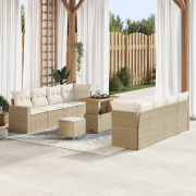 vidaXL 11-delars trädgårdsoffemöbel med kuddar beige poly rattan akaci...