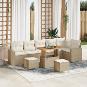 vidaXL 9 stycken trädgårdsoffgrupp med kuddar Beige Poly Rattan Akacia