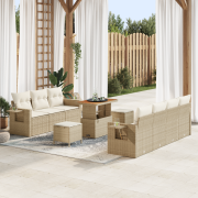 vidaXL 10-delars trädgårdsoffan med kuddar Beige Polyrotting Akacia