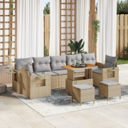vidaXL 10 Delar Trädgårdsoffaset med Kuddar Beige Poly Rotting Akacia