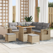 vidaXL 8-delad Trädgårdsoffuppsättning med Kuddar Beige Poly Rattan Ak...