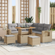 vidaXL 8-delat trädgårdssoffor med kuddar Beige Poly Rattan Akacia