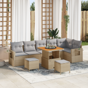vidaXL 9 Delar Trädgårdsoffaset med Kuddar Beige Poly Rattan Akacia