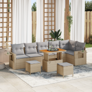 vidaXL 9 Delar Trädgårdsofa Set med Kuddar Beige Poly Rattan Akacia