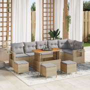 vidaXL 10 Delar Trädgårdssoffset Med Kuddar Beige Poly Rattan Akacia