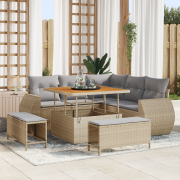 vidaXL 8-delars trädgårdsoffaset med kuddar Beige Poly Rottning Akacia
