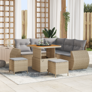 vidaXL 8 delar Trädgårdsoffas med kuddar Beige Poly-Rotting Akacia