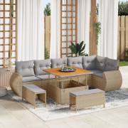 vidaXL 9-delat Trädgårdssoffset med kuddar Beige Poly Rattan Akacia