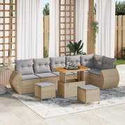 vidaXL 9 Dela Trädgårdsoff Set med Kuddar Beige Poly Rattan Akacia