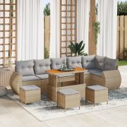 vidaXL 10-delars Trädgårdsofforsätt med Kuddar Beige Poly Rotting Akac...