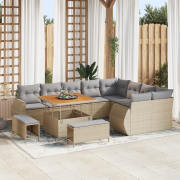 vidaXL 12-delad trädgårdssoffgrupp med kuddar beige poly rattan akacia