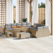 vidaXL 13 Delars Trädgårdsofa Set med Kuddar Beige Poly Rattan Akacia
