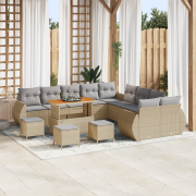 vidaXL 14-delars trädgårdsoffset med kuddar beige poly rattan akacia