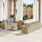 vidaXL 10-delat Trädgårdsoffaset med kuddar Beige Poly Rattan Akacia