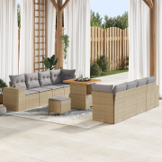 vidaXL 11 Delar Trädgårdsoffaset med Kuddar Beige Poly Rotting Akaciat...