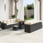 vidaXL 11 Delar Trädgårdsofa Set med Kuddar Svart Poly Rattan Akacia