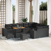 vidaXL 12-delat trädgårdsofa set med kuddar svart poly rattan akacia