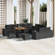 vidaXL 13-delat trädgårdsoffaset med kuddar Svart Poly Rattan Acacia