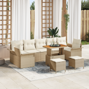 vidaXL 10-delat trädgårdsssoffset med kuddar Beige Poly Rottning Akaci...