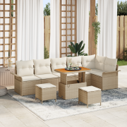 vidaXL 9-delad trädgårdsoffagrupp med kuddar beige poly rattan acacia