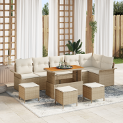 vidaXL 10-delat Trädgårdsoff set med kuddar Beige Poly Rattan Akacia