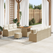 vidaXL 10-delad Trädgårdsoffset med Kuddar Beige Polyrotting Akacia