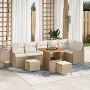 vidaXL 9-delars trädgårdsoffaset med kuddar beige poly rotting akacia,...