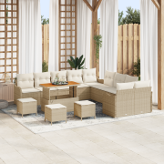 vidaXL 14-delad trädgårdsoffa med kuddar beige poly rattan akacia