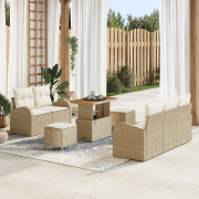 vidaXL 8-delad Trädgårdsoffgrupp med Kuddar Beige Poly Rattan Akacia